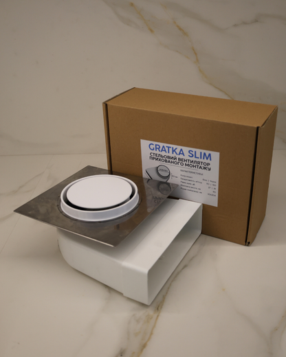 GRATKA SLIM 125 drywall ceiling fan with packaging, ready for hidden flush mount installation